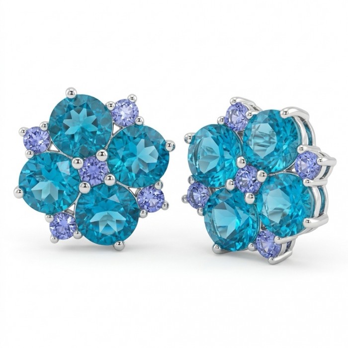 Petal 4.7 carat Swiss Blue Topaz .925 Sterling Silver Handcrafted earrings