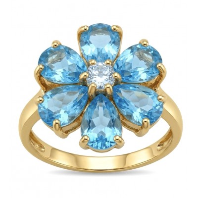 Forget -Me- Not Petal 6.5 carat genuine Swiss Blue Topaz 18K Gold over .925 Sterling Silver handmade Statement Ring size 8