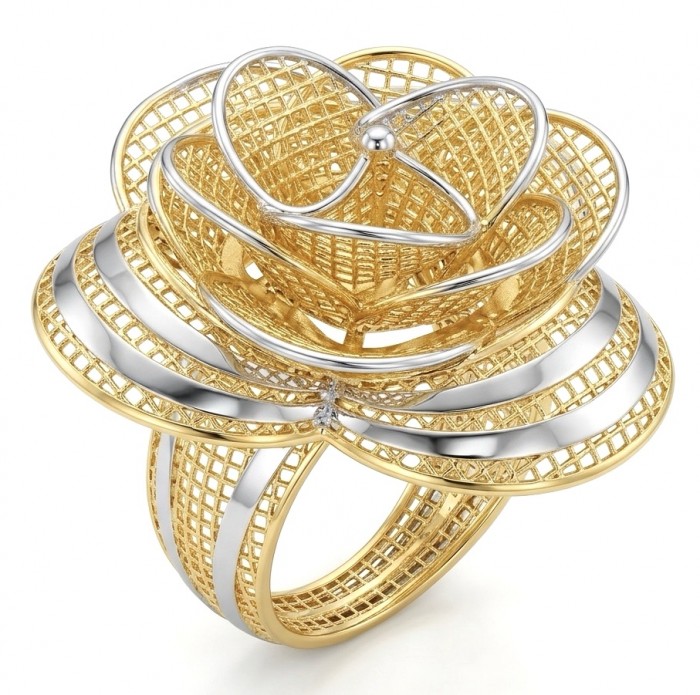 GOLDEN ROSE - Dubai Style - .925 Sterling Silver dipped in 22K Gold handmade Large ring size 8
