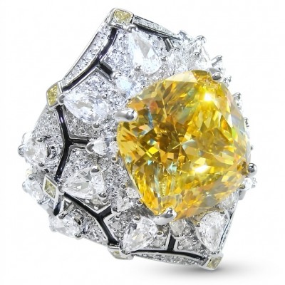 Luxurious asscher cut 18.5 carat Yellow Sapphire rhodium over .925 Sterling Silver handcrafted ring size 6 3/4