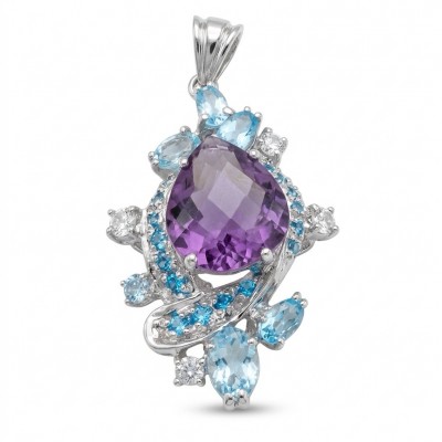 RARE BEAUTY! Valentina 22.2 carat Amethyst .925 Sterling Silver dipped in rhodium Statement pendant