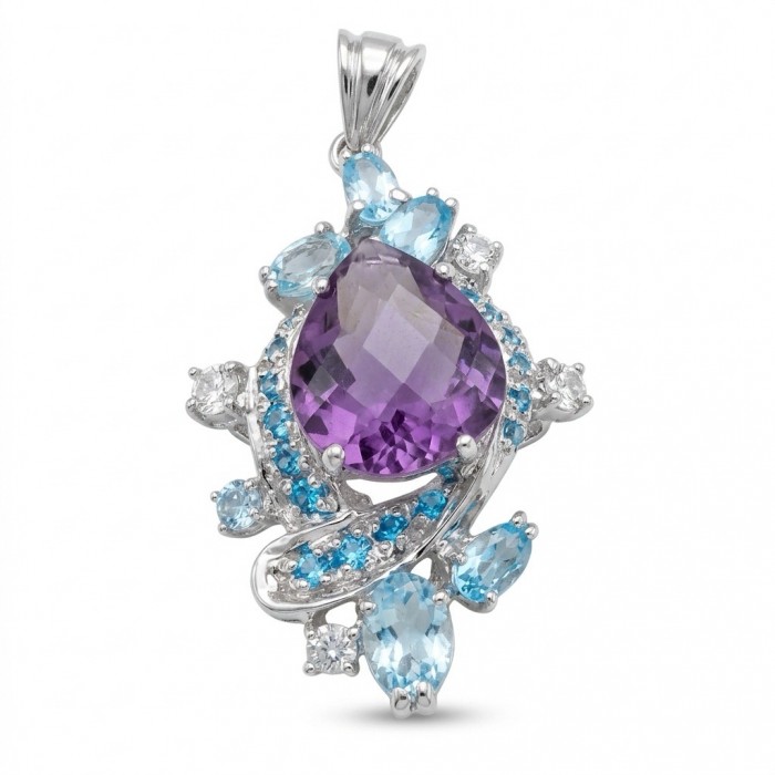 RARE BEAUTY! Valentina 22.2 carat Amethyst .925 Sterling Silver dipped in rhodium Statement pendant