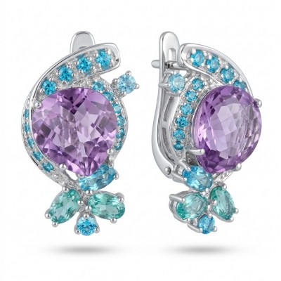 RARE BEAUTY! Valentina 18.9 carat Amethyst .925 Sterling Silver dipped in rhodium Statement handcrafted earrings