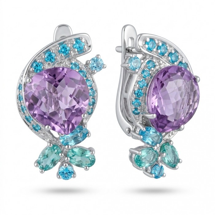 RARE BEAUTY! Valentina 18.9 carat Amethyst .925 Sterling Silver dipped in rhodium Statement handcrafted earrings