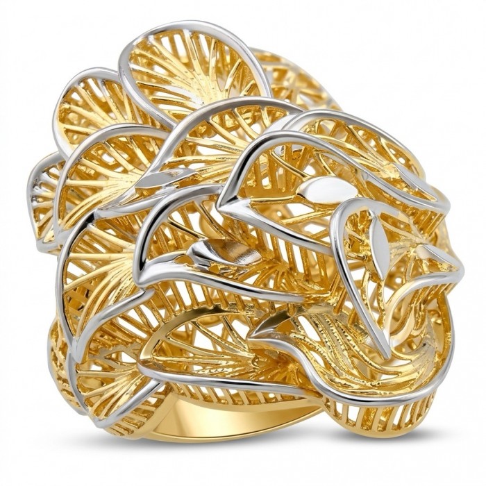 GOLDEN ROSE - Dubai Style - .925 Sterling Silver dipped in 22K Gold handmade Large ring size 9 1/4