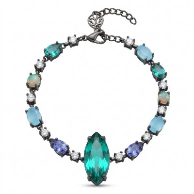 Victoria - Authentic 12.7 CARAT natural Colombian Emerald .925 Sterling Silver dippedin black rhodium handcrafted Statement bracelet