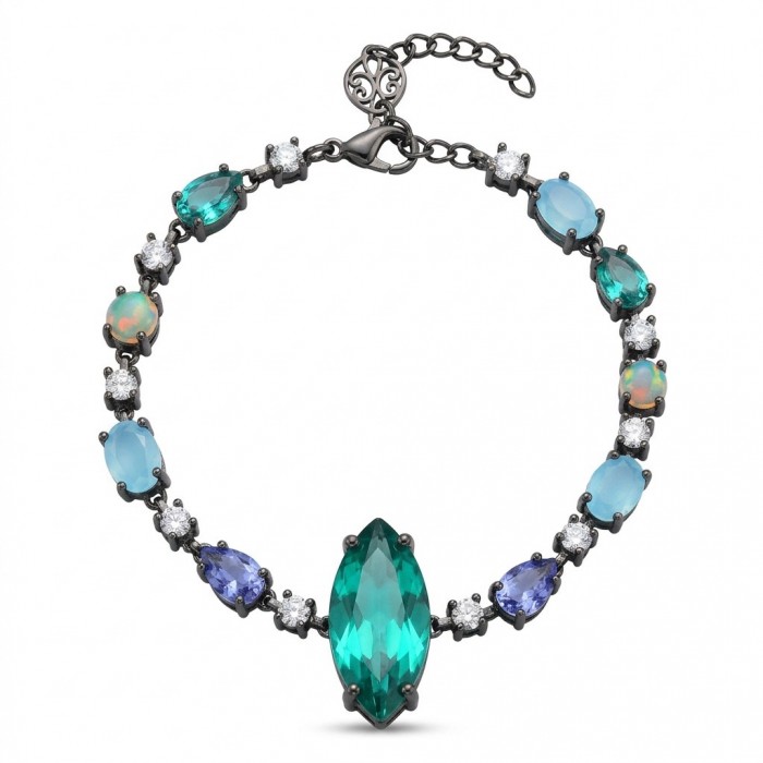 Victoria - Authentic 12.7 CARAT natural Colombian Emerald .925 Sterling Silver dippedin black rhodium handcrafted Statement bracelet
