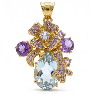 Genuine 7.5 CARAT pave WHITE TOPAZ 14k Gold over .925 Sterling Silver handmade Pendant