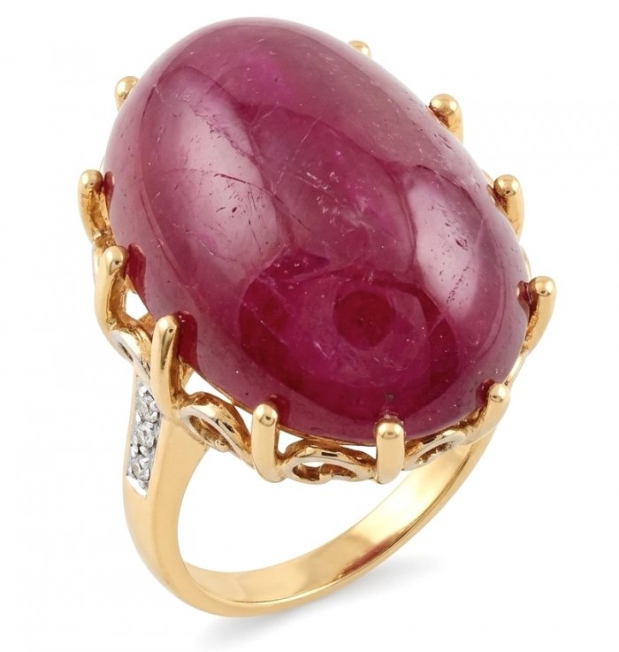 Abundant Blessings - Precious - Genuine 38.5 carat Star Ruby 18K Gold over .925 Sterling Silver handmade Ring size 7 - video