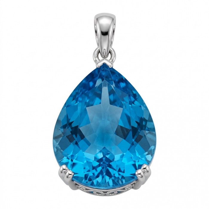 Tiffany Incredible pear cut 22.4 carat Swiss Blue Topaz rhodium over .925 Sterling Silver handcrafted pendant