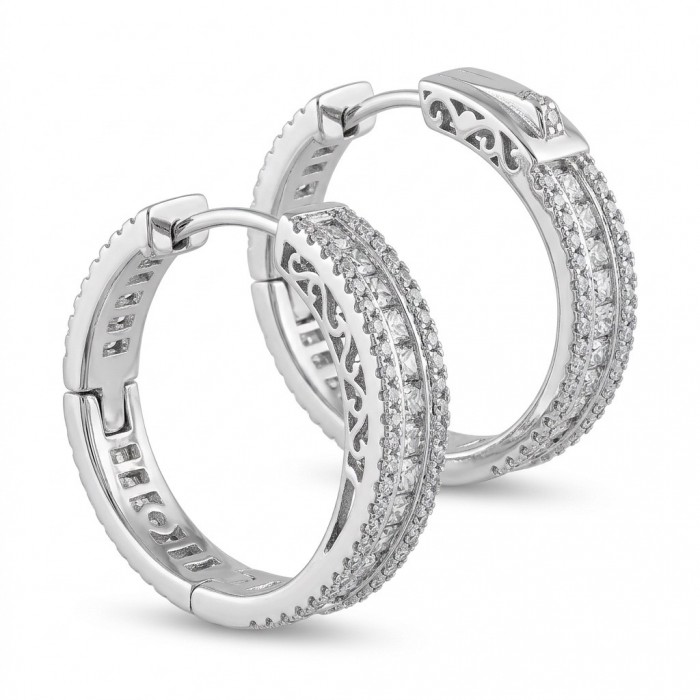 Allure Natural 8.2 carat White Topaz .925 Sterling Silver handcrafted hoop earrings