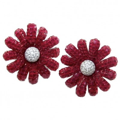 Giuseppina - mystery setting 9.8 carat authentic Mozambique Ruby .925 Sterling Silver handcrafted Statement earrings