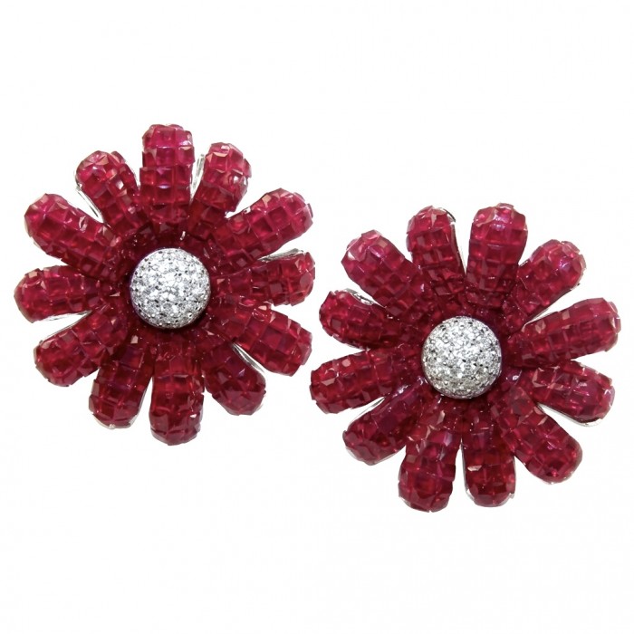 Giuseppina - mystery setting 9.8 carat authentic Mozambique Ruby .925 Sterling Silver handcrafted Statement earrings