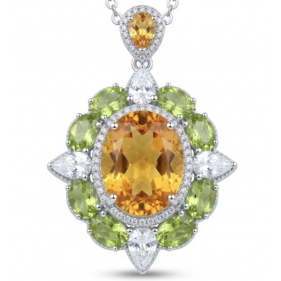 Giovanna 22.2 carat authentic Brazilian Citrine rhodium over .925 Sterling Silver handmade Pendant