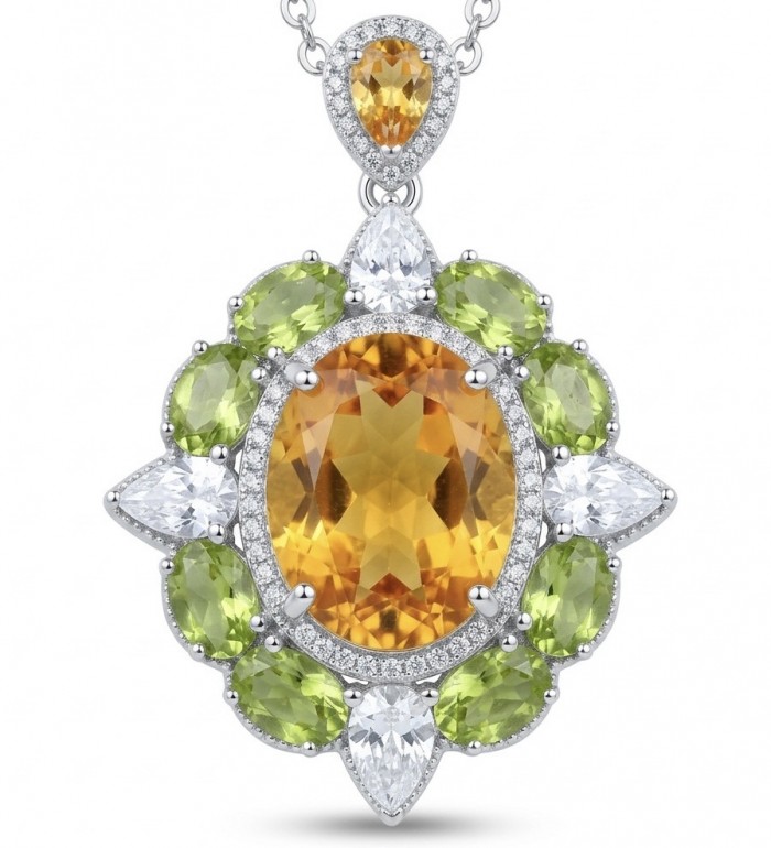 Giovanna 22.2 carat authentic Brazilian Citrine rhodium over .925 Sterling Silver handmade Pendant