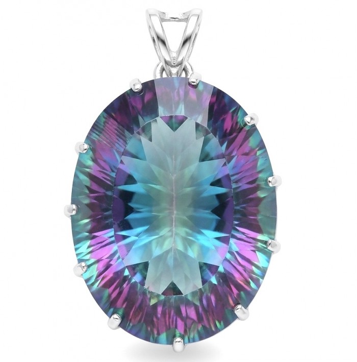 Extravaganza 22.5 carat oval cut Mystic Topaz .925 Sterling Silver handcrafted Pendant