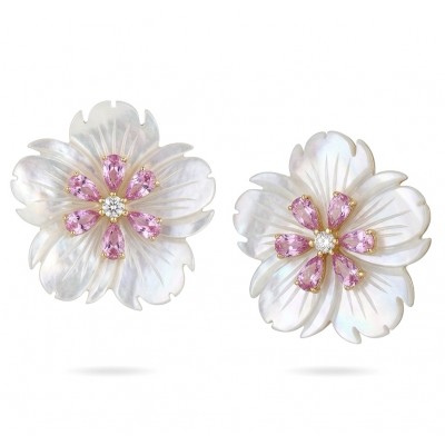 Genuine Blister Pearl 0.4 carat lab grown Diamond 18K Gold over .925 Sterling Silver handcrafted Statement Earrings