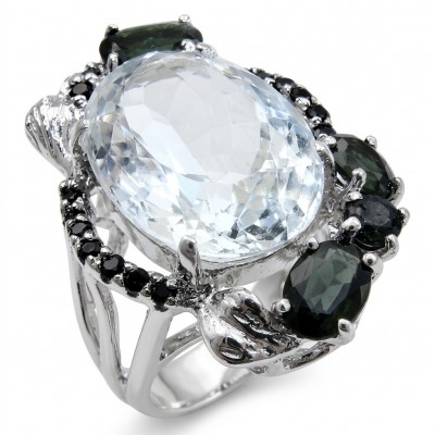 Scarlett 21.8 ctw White Topaz 3.9 carat Onyx rhodium over .925 Sterling Silver handcrafted Statement Ring size 8