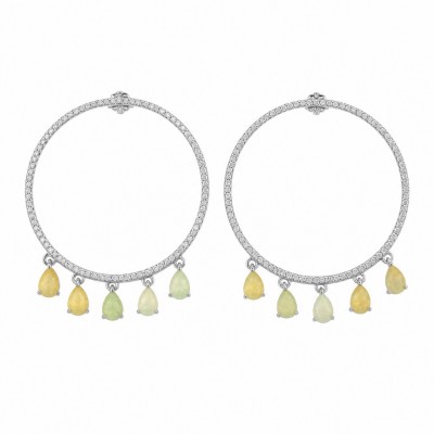 CAROLYN 3.2 carat Australian Fire Opal rhodium over .925 Sterling Silver incredible Hoop handcrafted Earrings