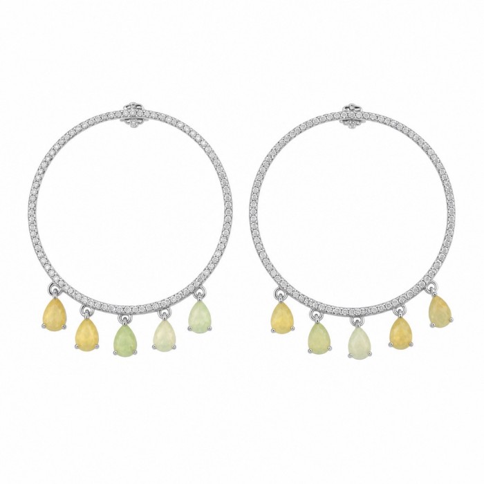 CAROLYN 3.2 carat Australian Fire Opal rhodium over .925 Sterling Silver incredible Hoop handcrafted Earrings