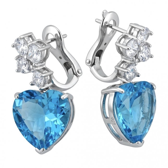 Angel's Heart - authentic 14.5 carat Swiss Blue Topaz rhodium over .925 Sterling Silver handcrafted Earrings
