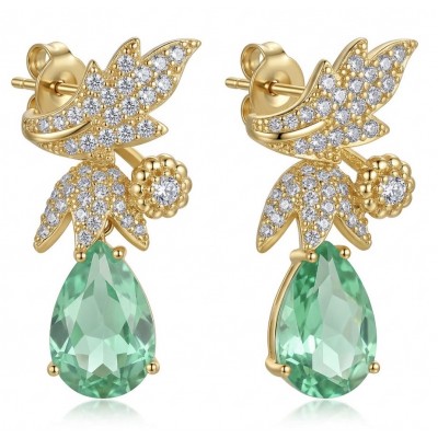 Green Cascade - 12.5 carat Green Topaz 14K Gold over .925 Sterling Silver handmade Statement earrings