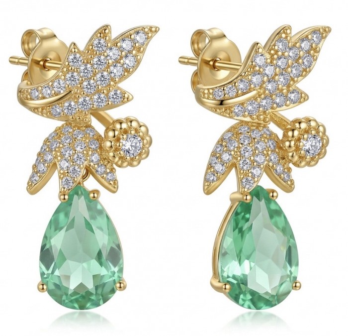 Green Cascade - 12.5 carat Green Topaz 14K Gold over .925 Sterling Silver handmade Statement earrings
