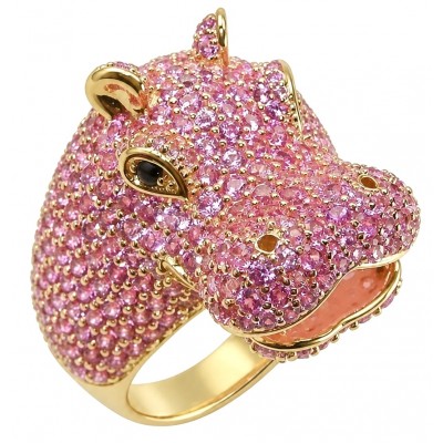 Hippo Genuine 5.5 CARAT pave Mozambique Ruby 22K Gold over .925 Sterling Silver Large Statement Ring size 8
