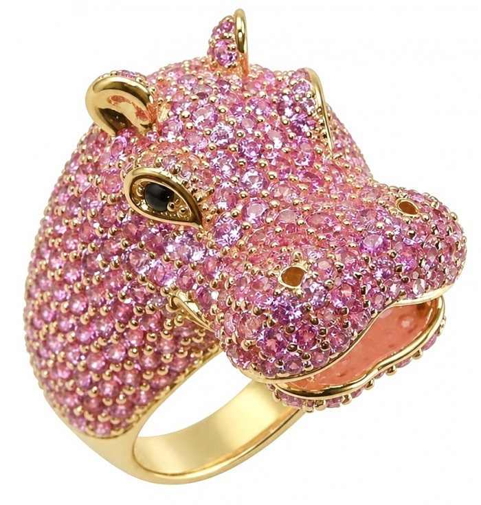 Hippo Genuine 5.5 CARAT pave Mozambique Ruby 22K Gold over .925 Sterling Silver Large Statement Ring size 8