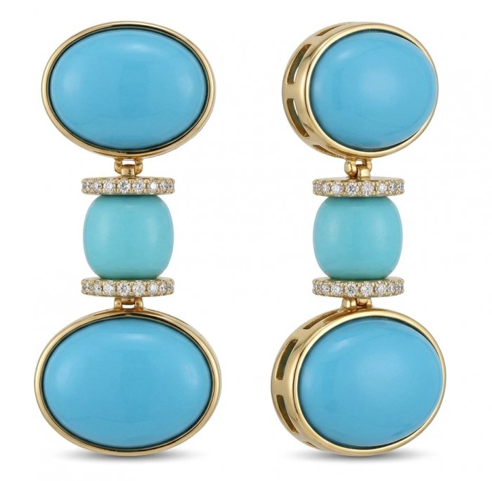 Pacifica - 35.4 carat Sleeping Beauty Turquoise 18K Gold .925 Sterling Silver handmade Statement Earrings - video