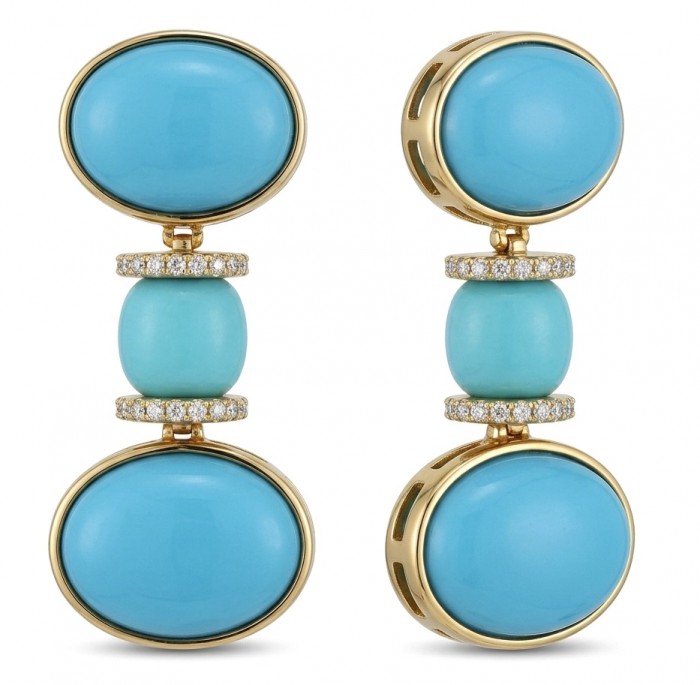 Pacifica - 35.4 carat Sleeping Beauty Turquoise 18K Gold .925 Sterling Silver handmade Statement Earrings