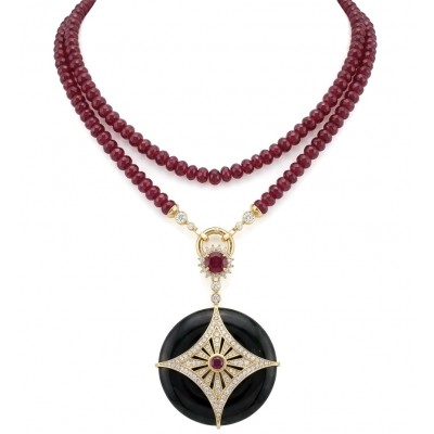 Celtic Cross Authentic Onyx 25.2 Carat Ruby .925 Sterling Silver dipped in 14K Gold handcrafted necklace