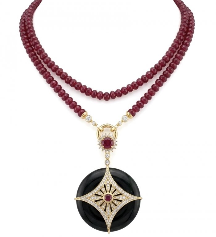 Celtic Cross Authentic Onyx 25.2 Carat Ruby .925 Sterling Silver dipped in 14K Gold handcrafted necklace - video