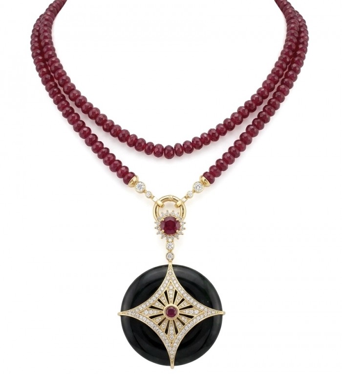 Celtic Cross Authentic Onyx 25.2 Carat Ruby .925 Sterling Silver dipped in 14K Gold handcrafted necklace