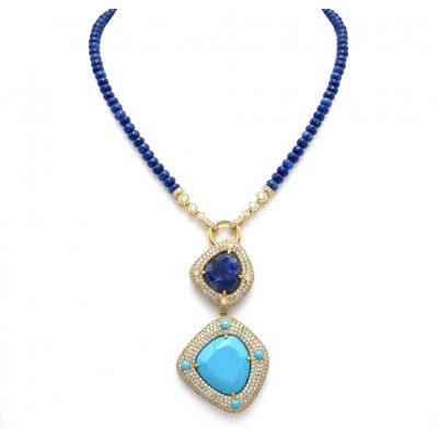 DESTINY Authentic TURQUOISE SODALITE .925 Sterling Silver dipped in 14K Gold handcrafted necklace