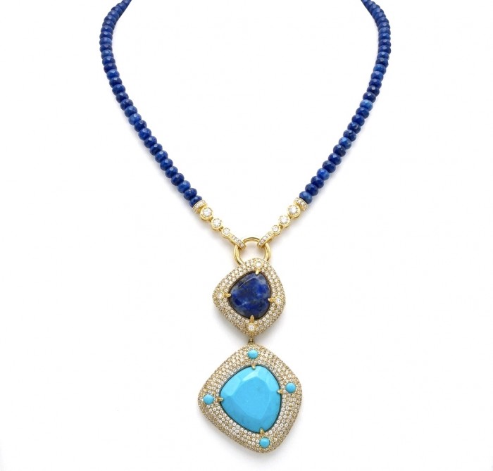 DESTINY Authentic TURQUOISE SODALITE .925 Sterling Silver dipped in 14K Gold handcrafted necklace