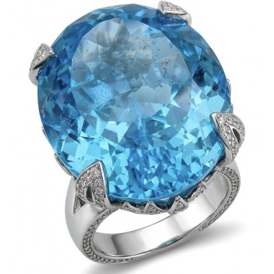 The Ocean Empress 45.8 carat Swiss Blue Topaz rhodium over .925 Sterling Silver dipped in rhodium handcrafted ring size 6