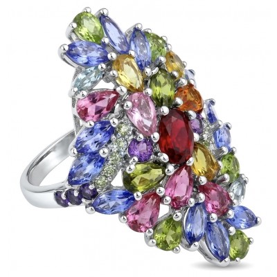 Exquisite 15.2 ctw Mozambique Ruby Multigem rhodium over .925 Sterling Silver handcrafted Statement Ring size 8