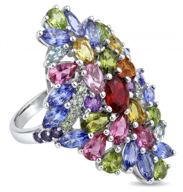 Exquisite 15.2 ctw Mozambique Ruby Multigem rhodium over .925 Sterling Silver handcrafted Statement Ring size 8
