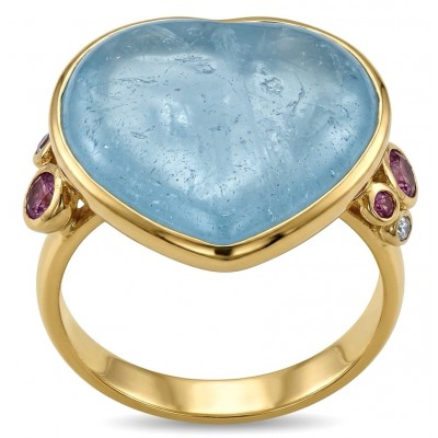 Angel's Heart 19.8 carat Aquamarine 18K Gold over .925 Sterling Silver handmade Ring size 9