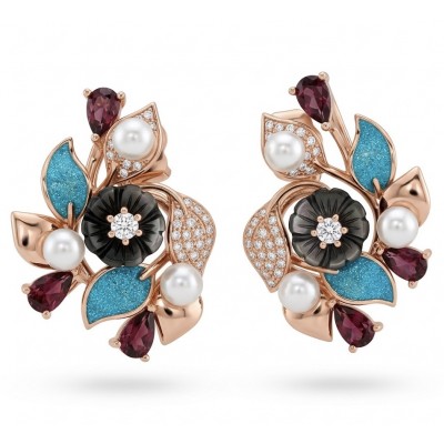 Masterpiece Authentic Pearl Enamel 18K Rose Gold over .925 Sterling Silver handcrafted earrings