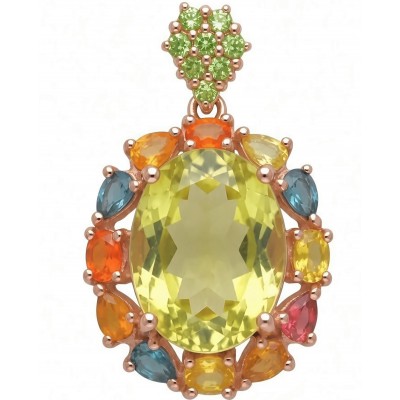 Giovanna 16.2 carat authentic oval cut Brazilian Citrine 18K Gold over .925 Sterling Silver handmade Pendant