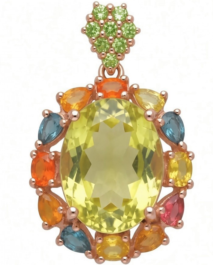 Giovanna 16.2 carat authentic oval cut Brazilian Citrine 18K Gold over .925 Sterling Silver handmade Pendant