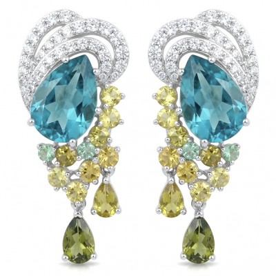 Real Treasure 9.5 carat Aquamarine rhodium over .925 Sterling Silver Handcrafted Earrings
