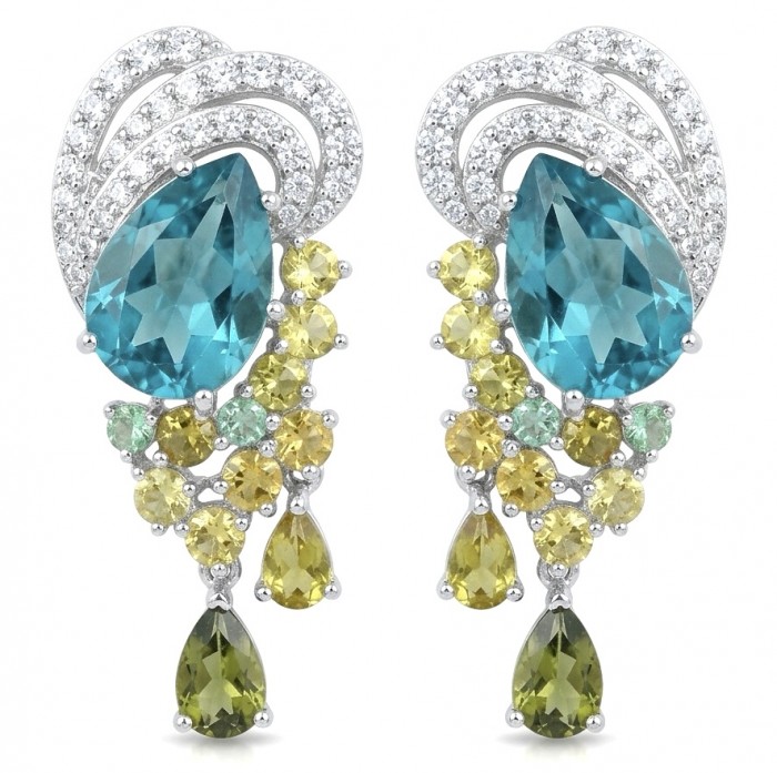 Real Treasure 9.5 carat Aquamarine rhodium over .925 Sterling Silver Handcrafted Earrings