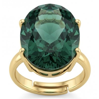 Exotic Beauty oval cut 17.5 carat Helenite .925 Sterling Silver dipped in Real 14k Gold handmade Ring s. 10 adjustable