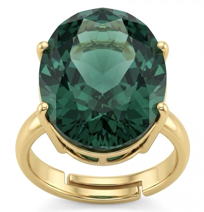 Exotic Beauty oval cut 17.5 carat Helenite .925 Sterling Silver dipped in Real 14k Gold handmade Ring s. 10 adjustable