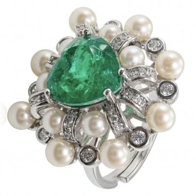 Authentic 7.5 CARAT natural Colombian Emerald 4.2 Moissanite .925 Sterling Silver handcrafted Ring size 7