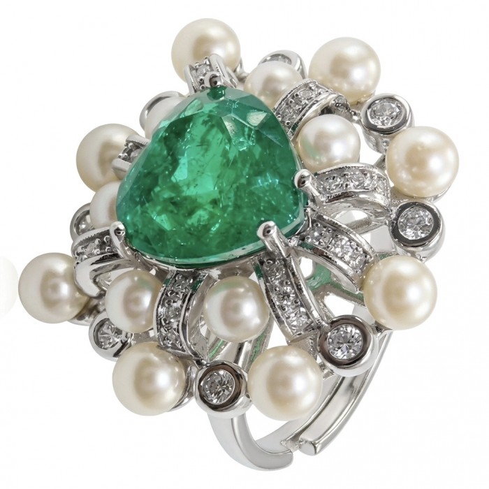 Authentic 7.5 CARAT natural Colombian Emerald 4.2 Moissanite .925 Sterling Silver handcrafted Ring size 7