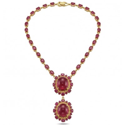 RARE BEAUTY Valentina 88.2 carat Mozambique Ruby 22K Gold .925 Sterling Silver Statement Necklace
